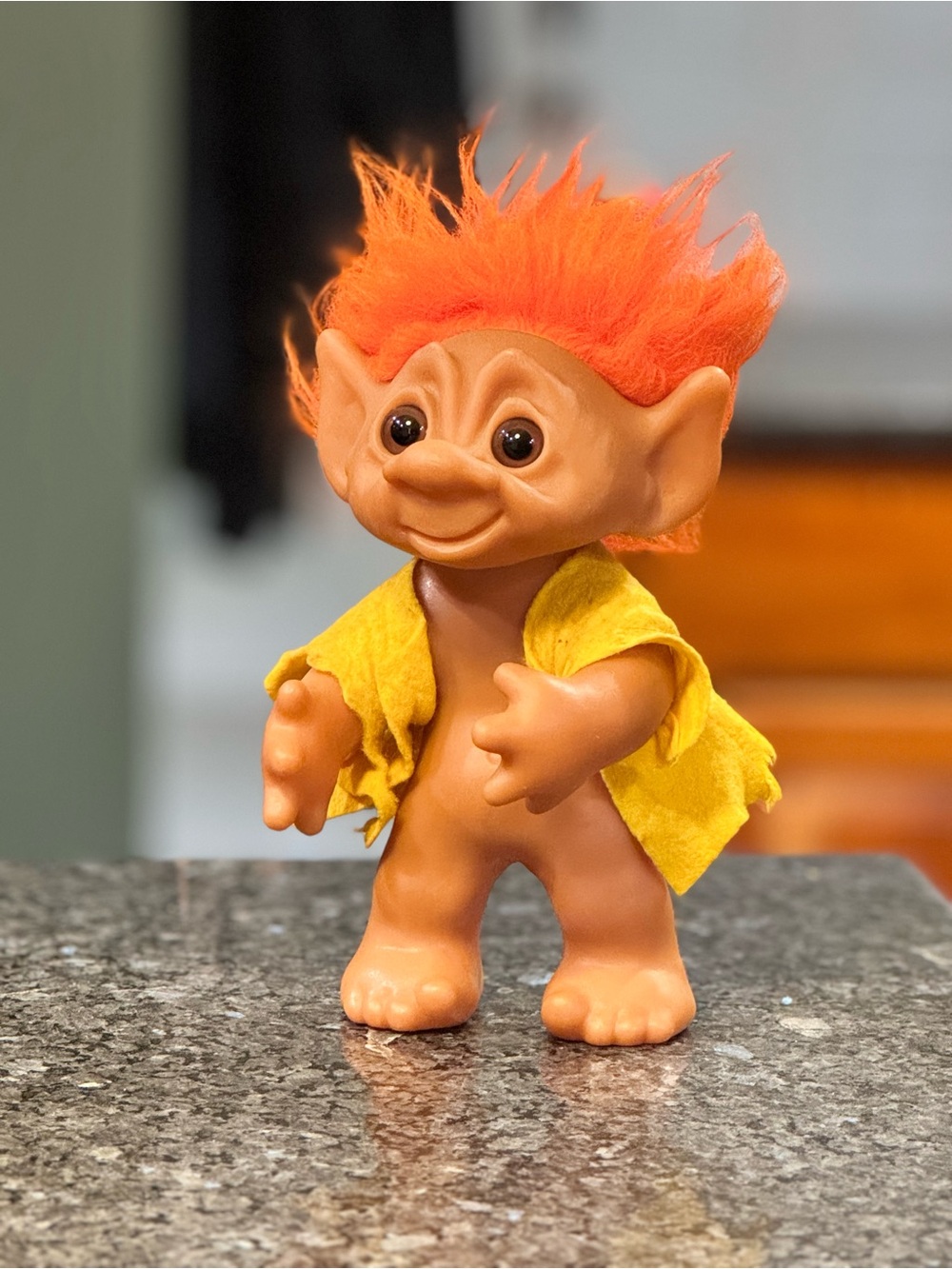 VTG 1977 Thomas Dam Troll Doll #604 Made in Denmark Orange Mohair 9"